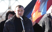Торжественное открытие стелы на въезде в Дебальцево, 18 февраля 2016 года