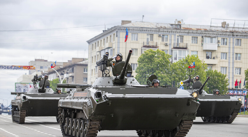 Victory Day Parade marches in central Lugansk to commemorate defeat of Nazism, Lugansk, May 9, 2021