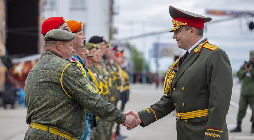 Victory Day Parade marches in central Lugansk to commemorate defeat of Nazism, Lugansk, May 9, 2021