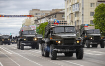 Victory Day Parade marches in central Lugansk to commemorate defeat of Nazism, Lugansk, May 9, 2021