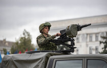 Victory Day Parade marches in central Lugansk to commemorate defeat of Nazism, Lugansk, May 9, 2021
