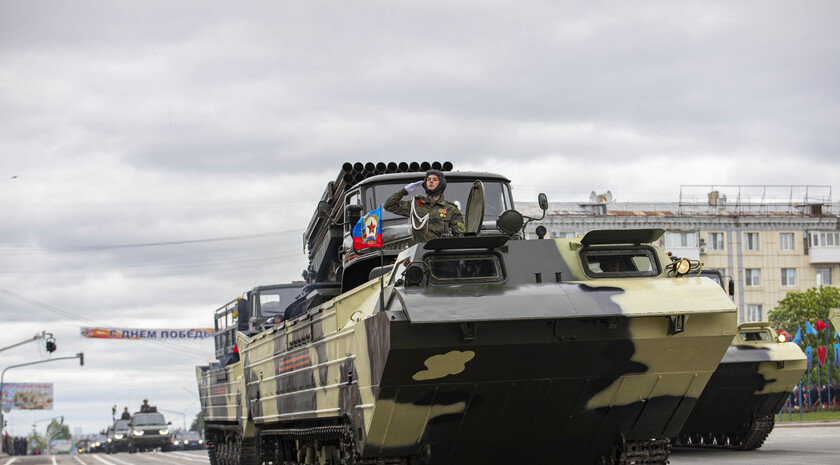 Victory Day Parade marches in central Lugansk to commemorate defeat of Nazism, Lugansk, May 9, 2021