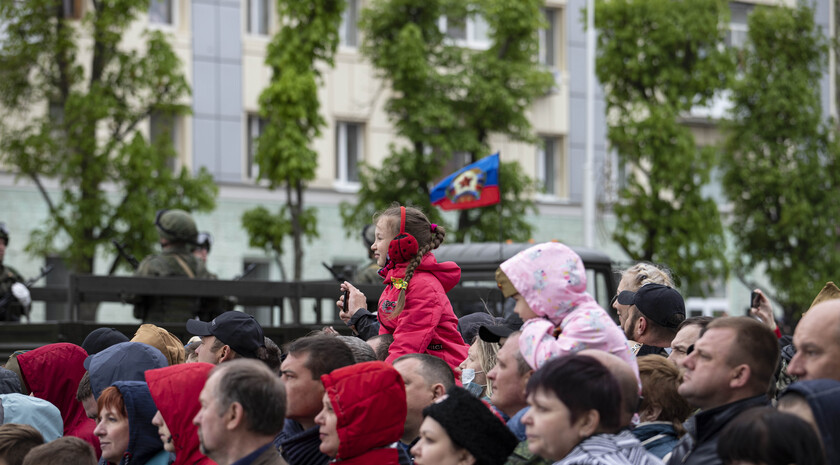 Victory Day Parade marches in central Lugansk to commemorate defeat of Nazism, Lugansk, May 9, 2021