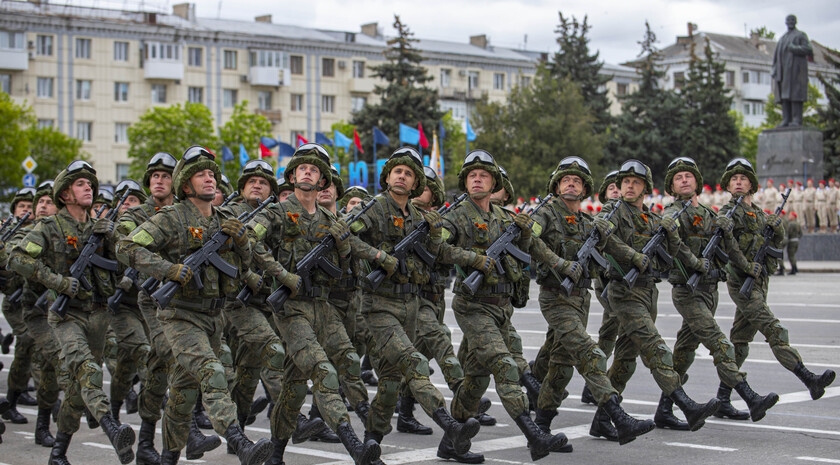 Victory Day Parade marches in central Lugansk to commemorate defeat of Nazism, Lugansk, May 9, 2021