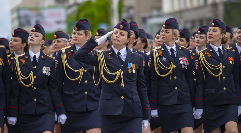 Victory Day Parade marches in central Lugansk to commemorate defeat of Nazism, Lugansk, May 9, 2021