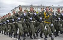 Victory Day Parade marches in central Lugansk to commemorate defeat of Nazism, Lugansk, May 9, 2021