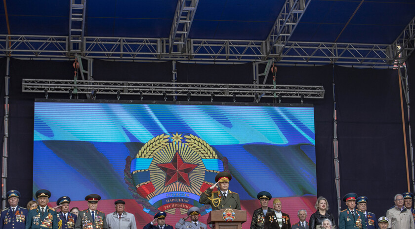 Victory Day Parade marches in central Lugansk to commemorate defeat of Nazism, Lugansk, May 9, 2021