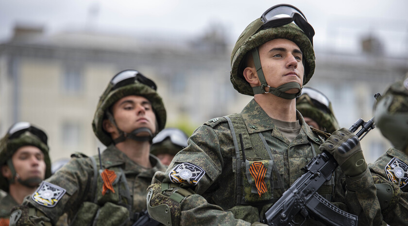 Victory Day Parade marches in central Lugansk to commemorate defeat of Nazism, Lugansk, May 9, 2021