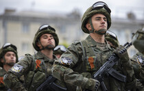 Victory Day Parade marches in central Lugansk to commemorate defeat of Nazism, Lugansk, May 9, 2021