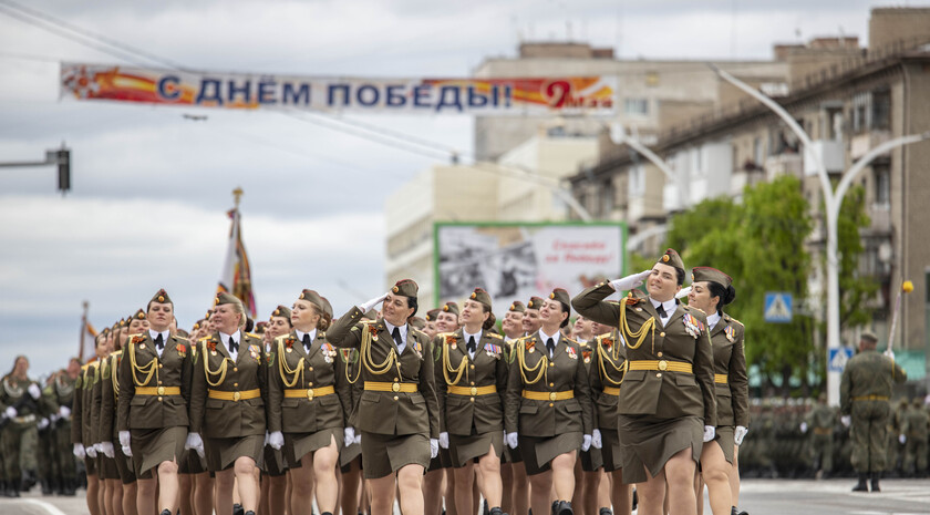 Victory Day Parade marches in central Lugansk to commemorate defeat of Nazism, Lugansk, May 9, 2021