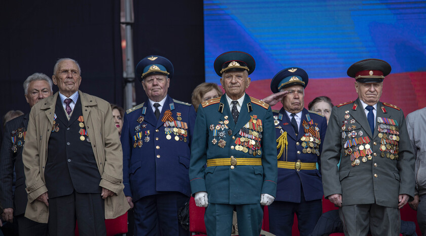 Victory Day Parade marches in central Lugansk to commemorate defeat of Nazism, Lugansk, May 9, 2021