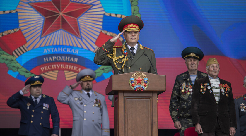 Victory Day Parade marches in central Lugansk to commemorate defeat of Nazism, Lugansk, May 9, 2021