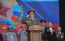 Victory Day Parade marches in central Lugansk to commemorate defeat of Nazism, Lugansk, May 9, 2021