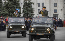 Victory Day Parade marches in central Lugansk to commemorate defeat of Nazism, Lugansk, May 9, 2021