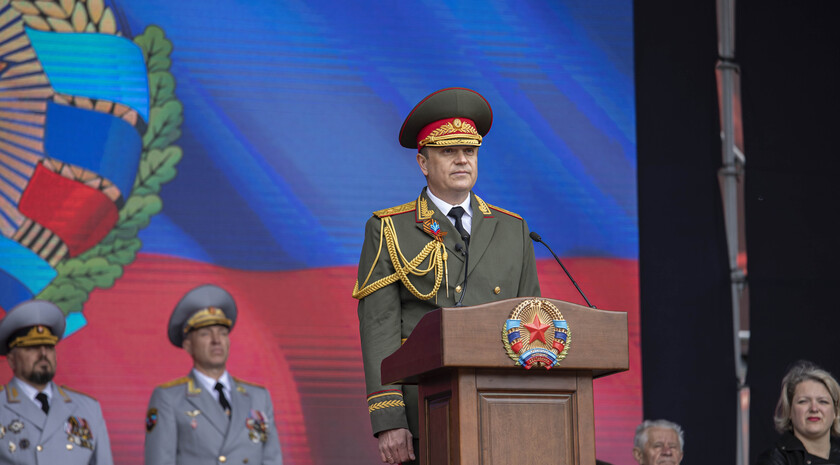 Victory Day Parade marches in central Lugansk to commemorate defeat of Nazism, Lugansk, May 9, 2021
