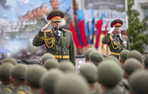 Victory Day Parade marches in central Lugansk to commemorate defeat of Nazism, Lugansk, May 9, 2021