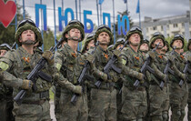 Victory Day Parade marches in central Lugansk to commemorate defeat of Nazism, Lugansk, May 9, 2021