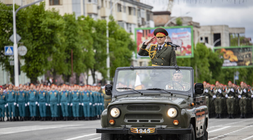Victory Day Parade marches in central Lugansk to commemorate defeat of Nazism, Lugansk, May 9, 2021
