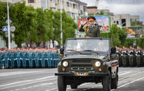 Victory Day Parade marches in central Lugansk to commemorate defeat of Nazism, Lugansk, May 9, 2021