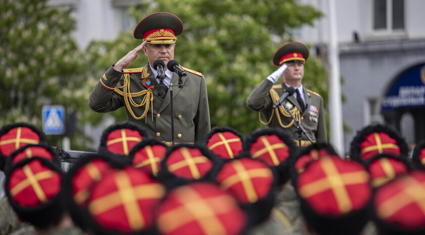 Victory Day Parade marches in central Lugansk to commemorate defeat of Nazism, Lugansk, May 9, 2021