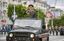 Victory Day Parade marches in central Lugansk to commemorate defeat of Nazism, Lugansk, May 9, 2021