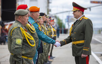 Victory Day Parade marches in central Lugansk to commemorate defeat of Nazism, Lugansk, May 9, 2021