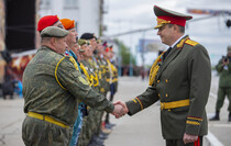 Victory Day Parade marches in central Lugansk to commemorate defeat of Nazism, Lugansk, May 9, 2021
