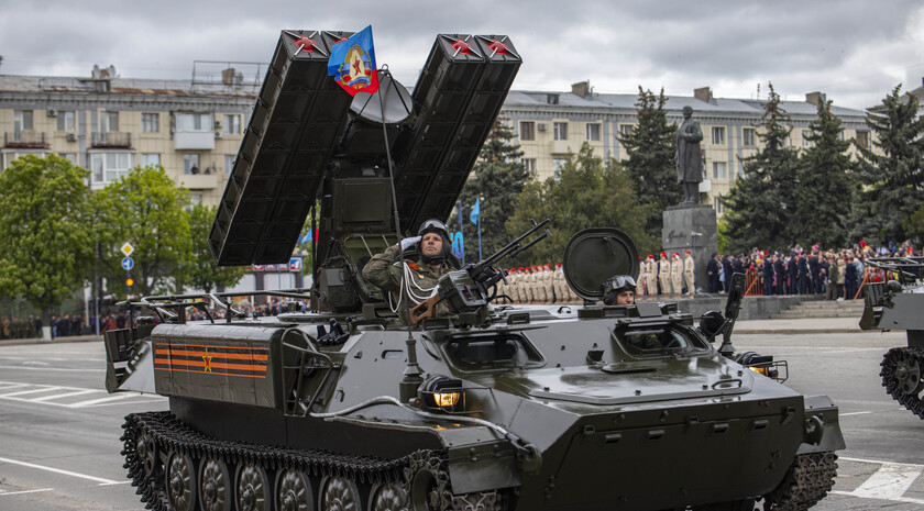 Victory Day Parade marches in central Lugansk to commemorate defeat of Nazism, Lugansk, May 9, 2021
