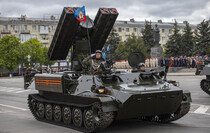 Victory Day Parade marches in central Lugansk to commemorate defeat of Nazism, Lugansk, May 9, 2021