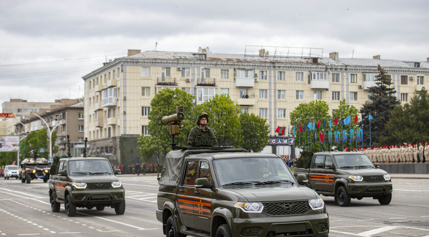 Victory Day Parade marches in central Lugansk to commemorate defeat of Nazism, Lugansk, May 9, 2021