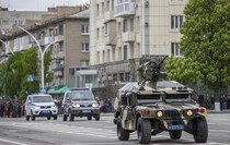 Victory Day Parade marches in central Lugansk to commemorate defeat of Nazism, Lugansk, May 9, 2021