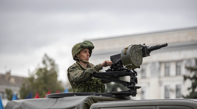 Victory Day Parade marches in central Lugansk to commemorate defeat of Nazism, Lugansk, May 9, 2021