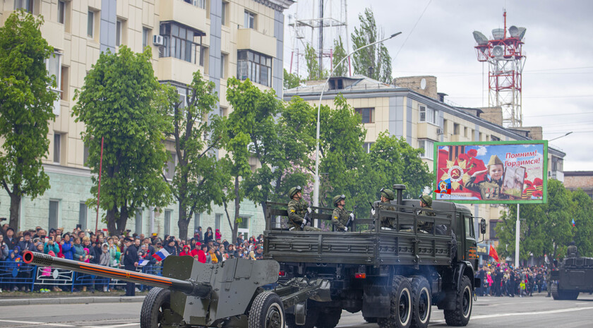 Victory Day Parade marches in central Lugansk to commemorate defeat of Nazism, Lugansk, May 9, 2021