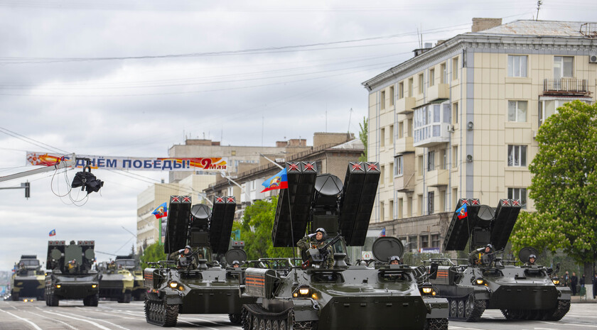 Victory Day Parade marches in central Lugansk to commemorate defeat of Nazism, Lugansk, May 9, 2021