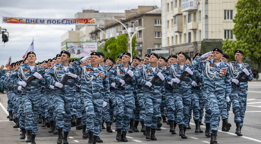 Victory Day Parade marches in central Lugansk to commemorate defeat of Nazism, Lugansk, May 9, 2021