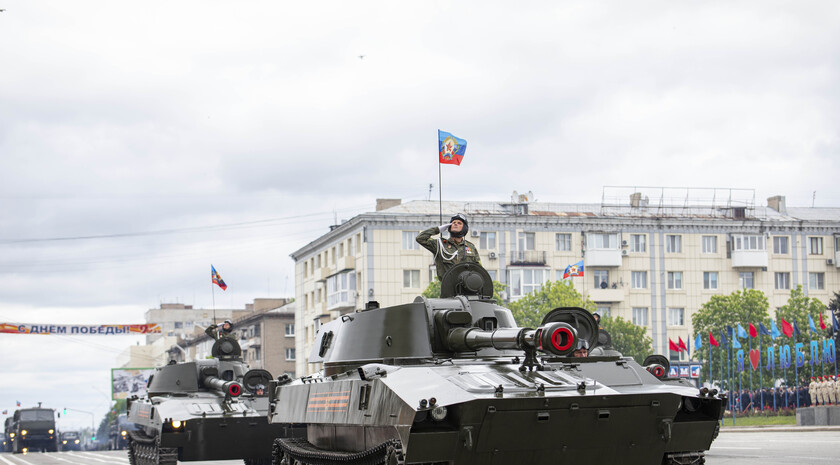 Victory Day Parade marches in central Lugansk to commemorate defeat of Nazism, Lugansk, May 9, 2021