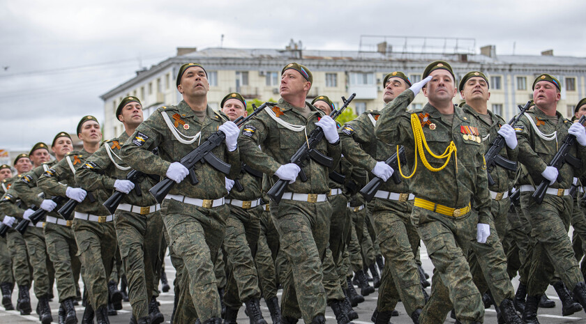 Victory Day Parade marches in central Lugansk to commemorate defeat of Nazism, Lugansk, May 9, 2021