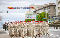 Victory Day Parade marches in central Lugansk to commemorate defeat of Nazism, Lugansk, May 9, 2021