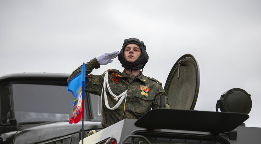 Victory Day Parade marches in central Lugansk to commemorate defeat of Nazism, Lugansk, May 9, 2021