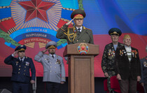Victory Day Parade marches in central Lugansk to commemorate defeat of Nazism, Lugansk, May 9, 2021