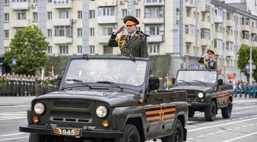 Victory Day Parade marches in central Lugansk to commemorate defeat of Nazism, Lugansk, May 9, 2021