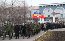 Церемония закладки камня на месте памятника "Павшим в боях за Родину", Алчевск, 17 февраля 2016 года