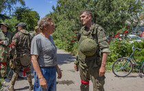 LPR and Russian flags raised in liberated Gorskoye, June 24, 2022